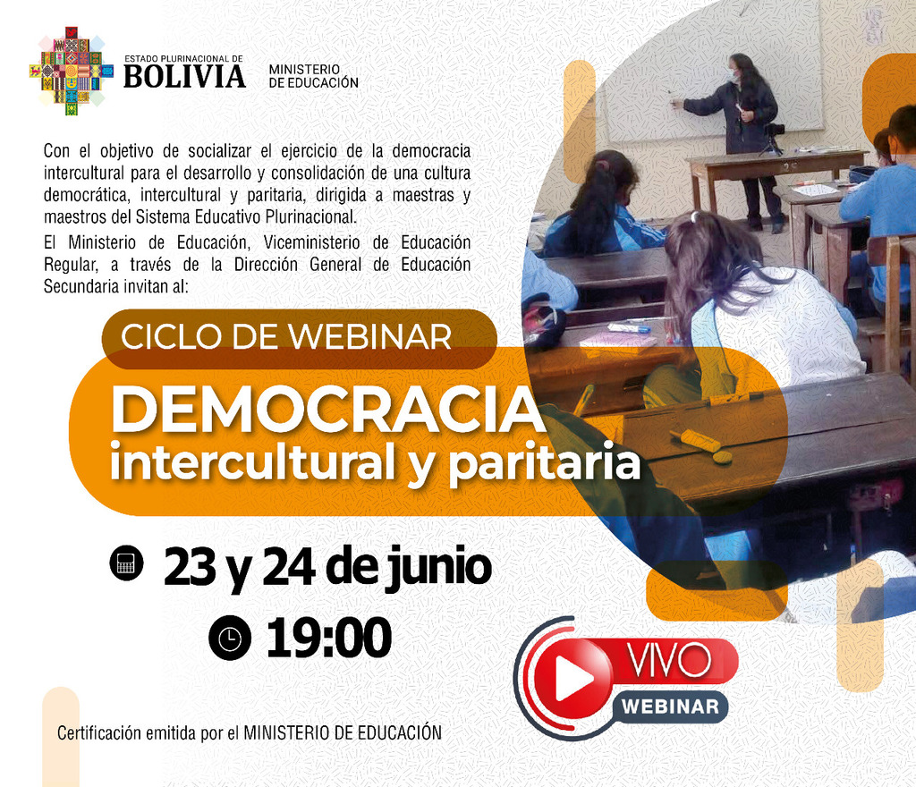 CICLO DE WEBINAR DEMOCRACIA INTERCULTURAL Y PARITARIA